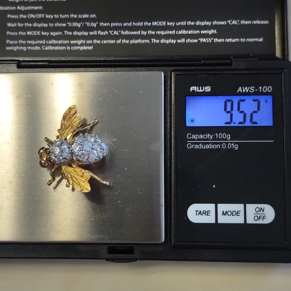 Diamond Bee pin brooch Ruby eyes, 18k yellow gold, Herbert Rosenthal, Natural - Picture 15 of 15